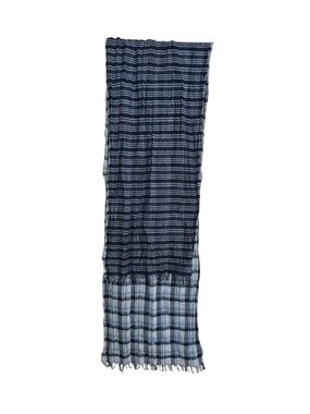 POLO RALPH LAUREN Plaid Scarf Blue Gray Lightweight Cotton Fringe Preppy Classic